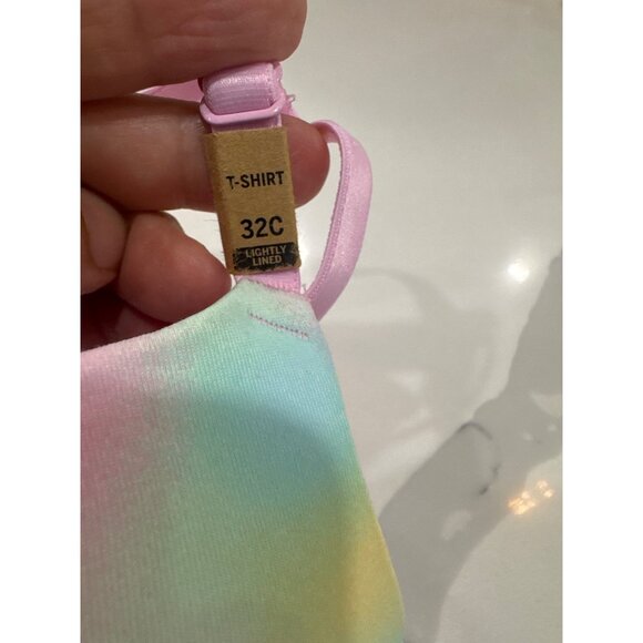 Victorias Secret Pink Lightly Lined T-Shirt Bra 32C Tie-Dye Pastel Colors Adjust - Picture 6 of 6